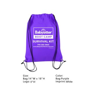 Purple Babysitter Boot Camp survival kit drawstring bag