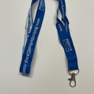 Blue lanyard with BabySitterBootCamp.com text