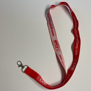 Red CPR lanyard with website URL.