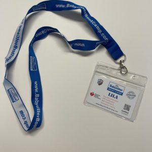 Babysitter Boot Camp badge and lanyard.