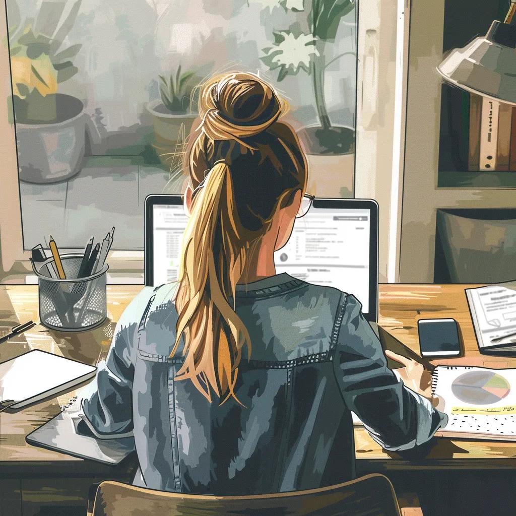 Young babysitter drafting a business plan in a home office setting