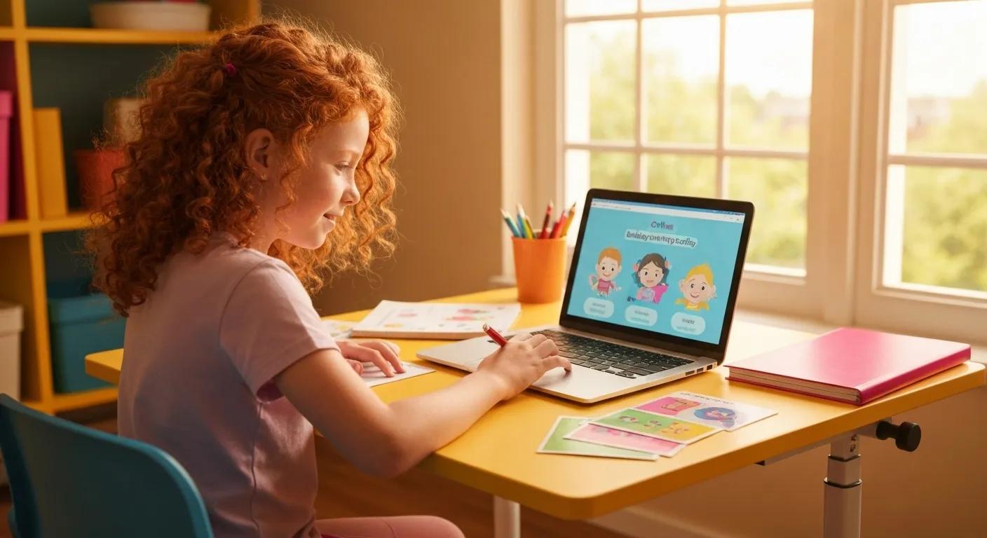 Pre-teen engaging with an online babysitting safety training course on a laptop, showcasing flexible learning